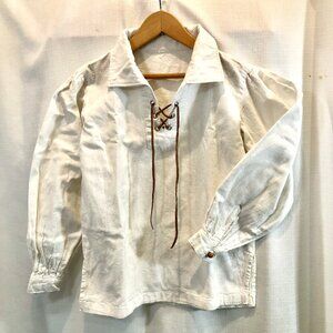 Vintage 1980s Boys Shirt Renaissance Faire Lace Up Front Natural Cotton Size S M